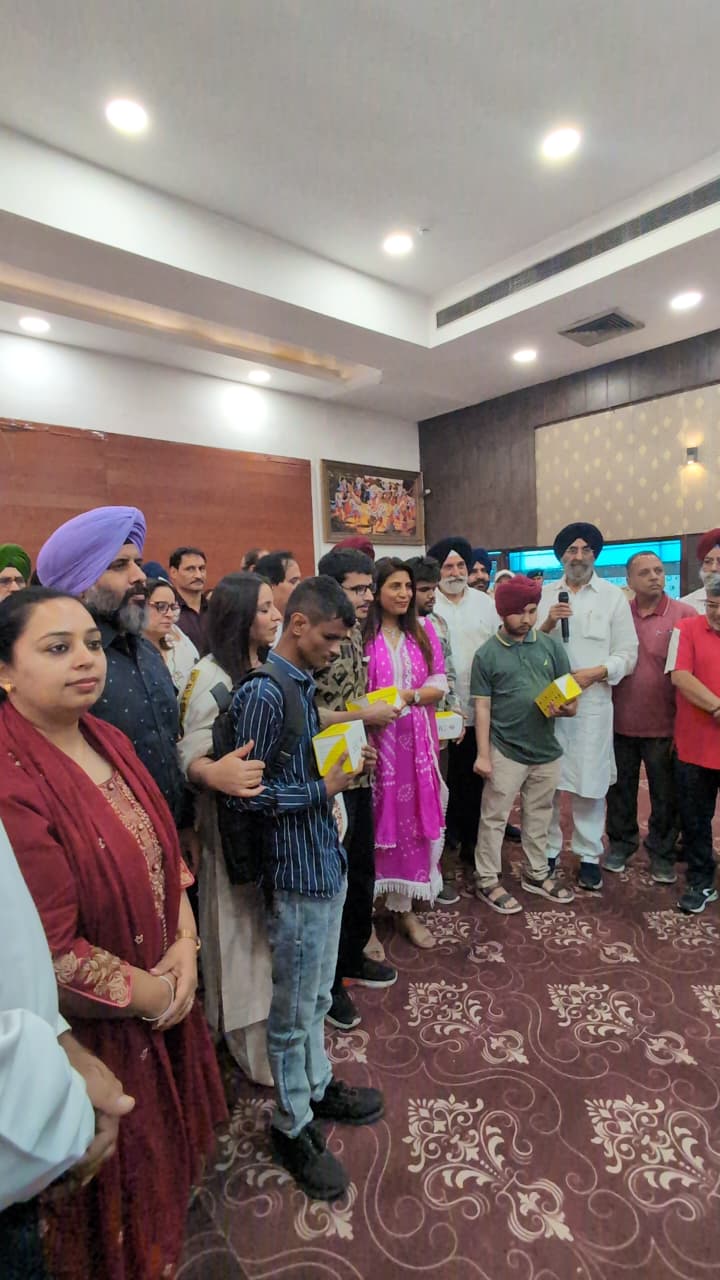 Visually Impaired Students receiving Smart Vision Glasses from Dr. Harjeet Singh Sabharwal