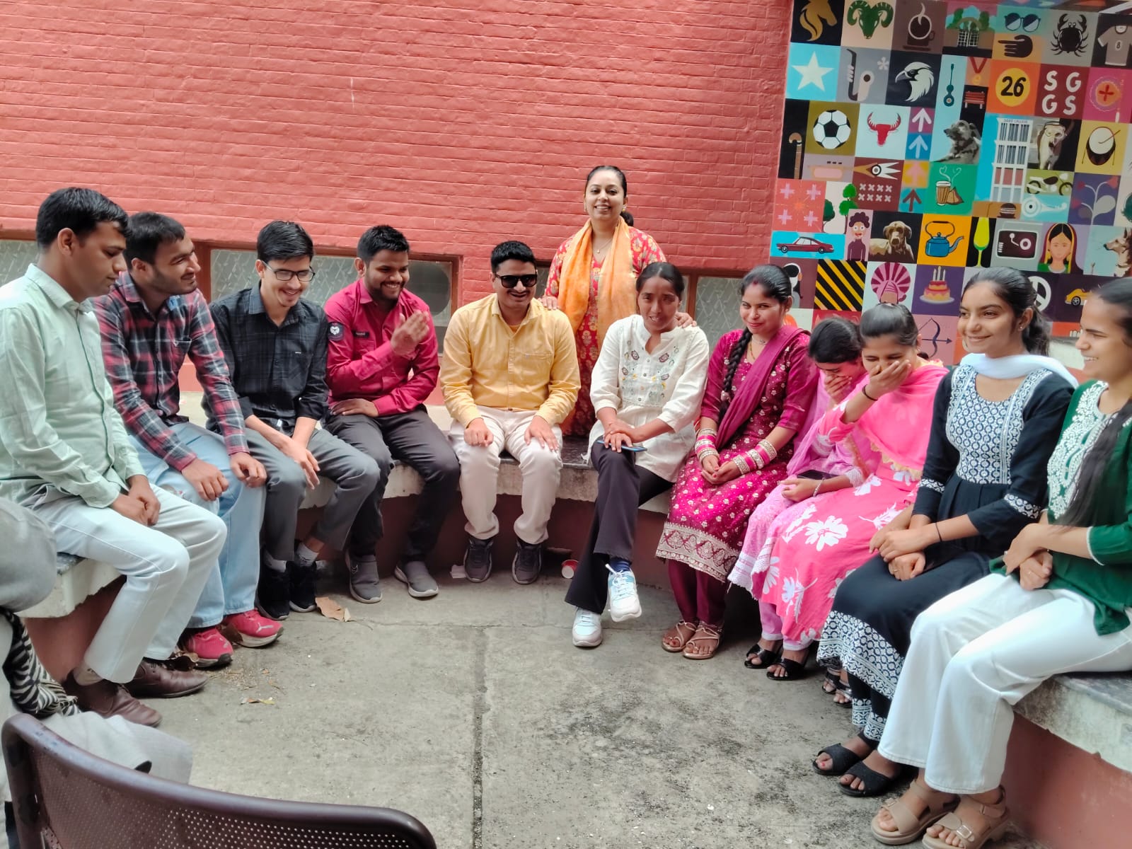 Visually impaired Students with EOC Coordinator Dr. Mani Pal Kaur at Celebration Corner